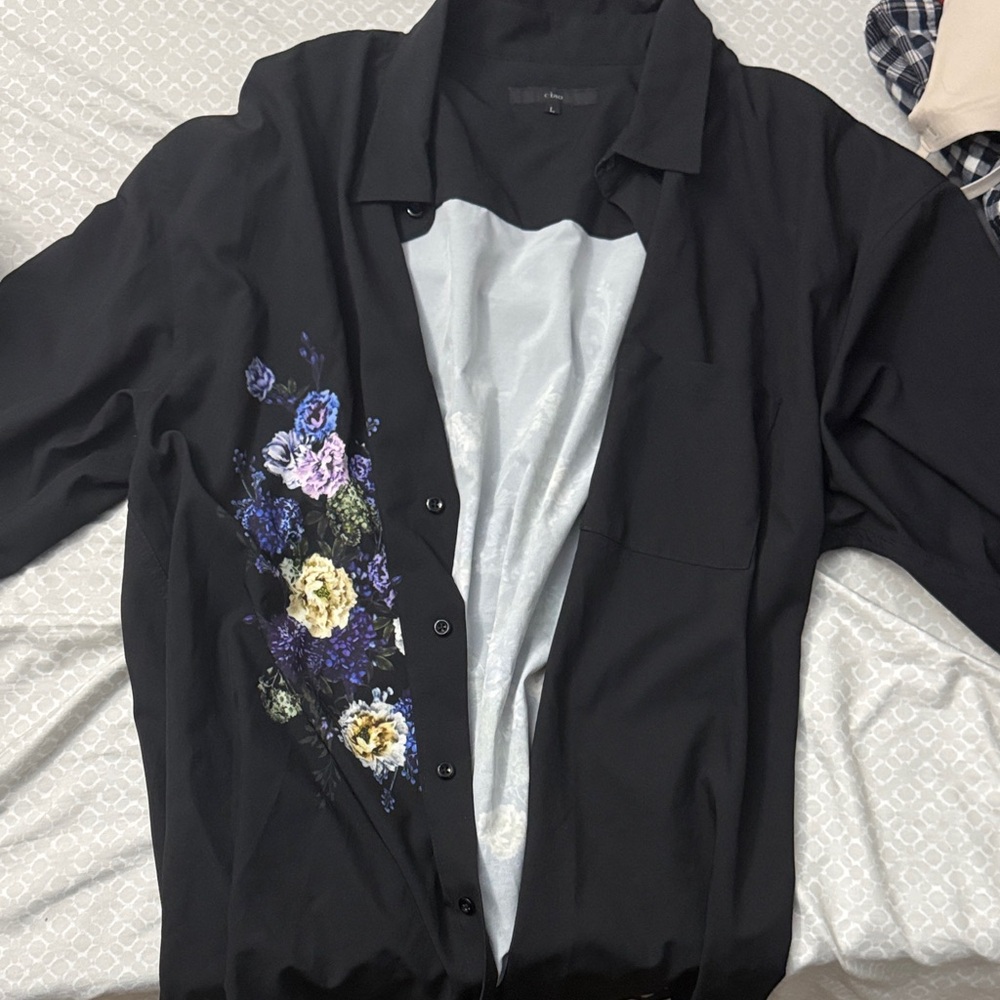 Black Flower Button-Up Shirt